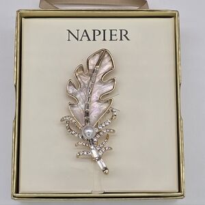 Napier Gold and Pearl Feather Brooch